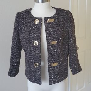 Michael Kors Brown Tweed 3/4 Sleeve Jacket Sz S